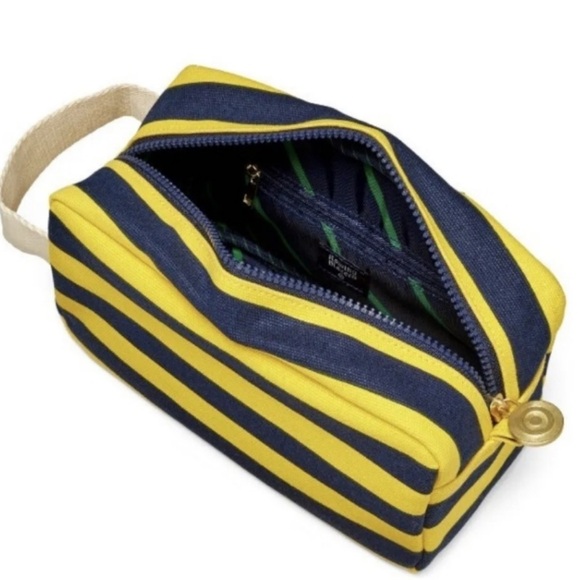 Rowing Blazers Rugby Toiletry BAG blue & yellow stripe canvas with zipper close. - Picture 3 of 3